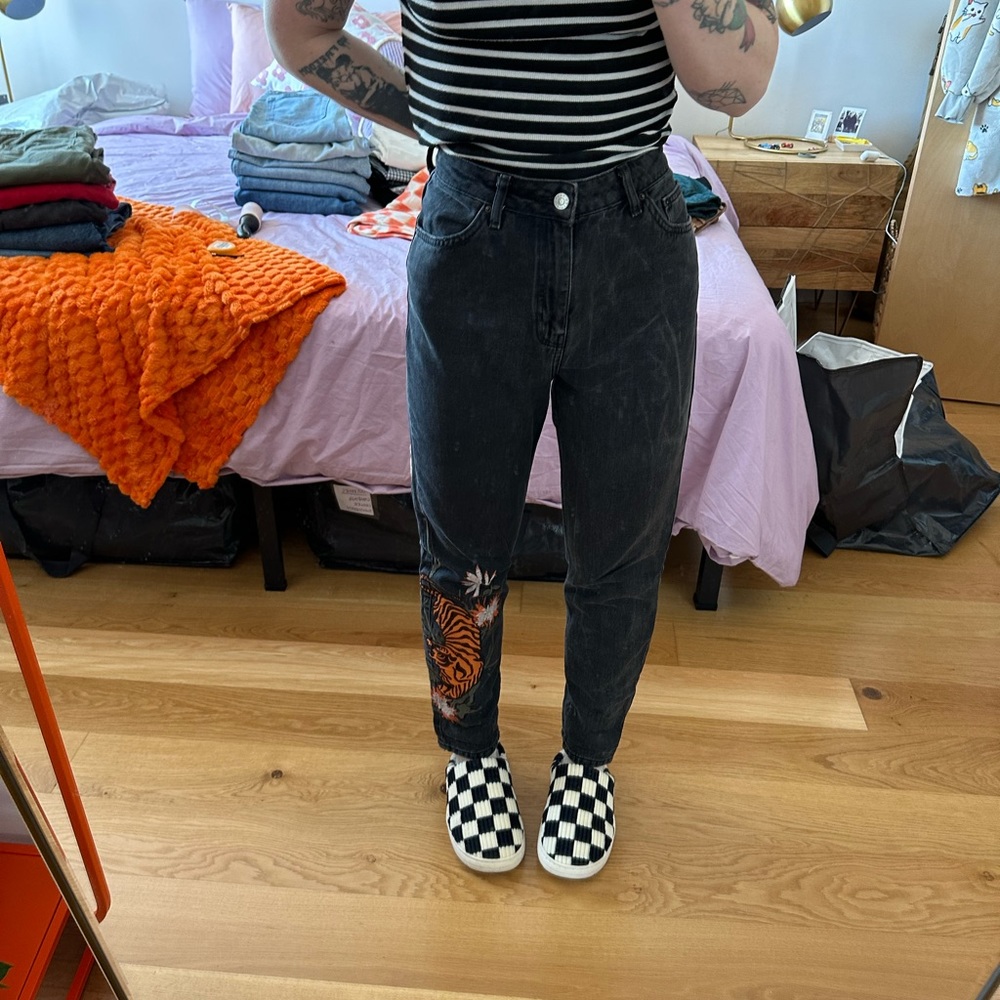 Top shop tiger embroidered jeans